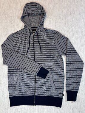 Michael Kors Men’s Striped Pima Cotton Full Zip Hoodie Navy Gray
